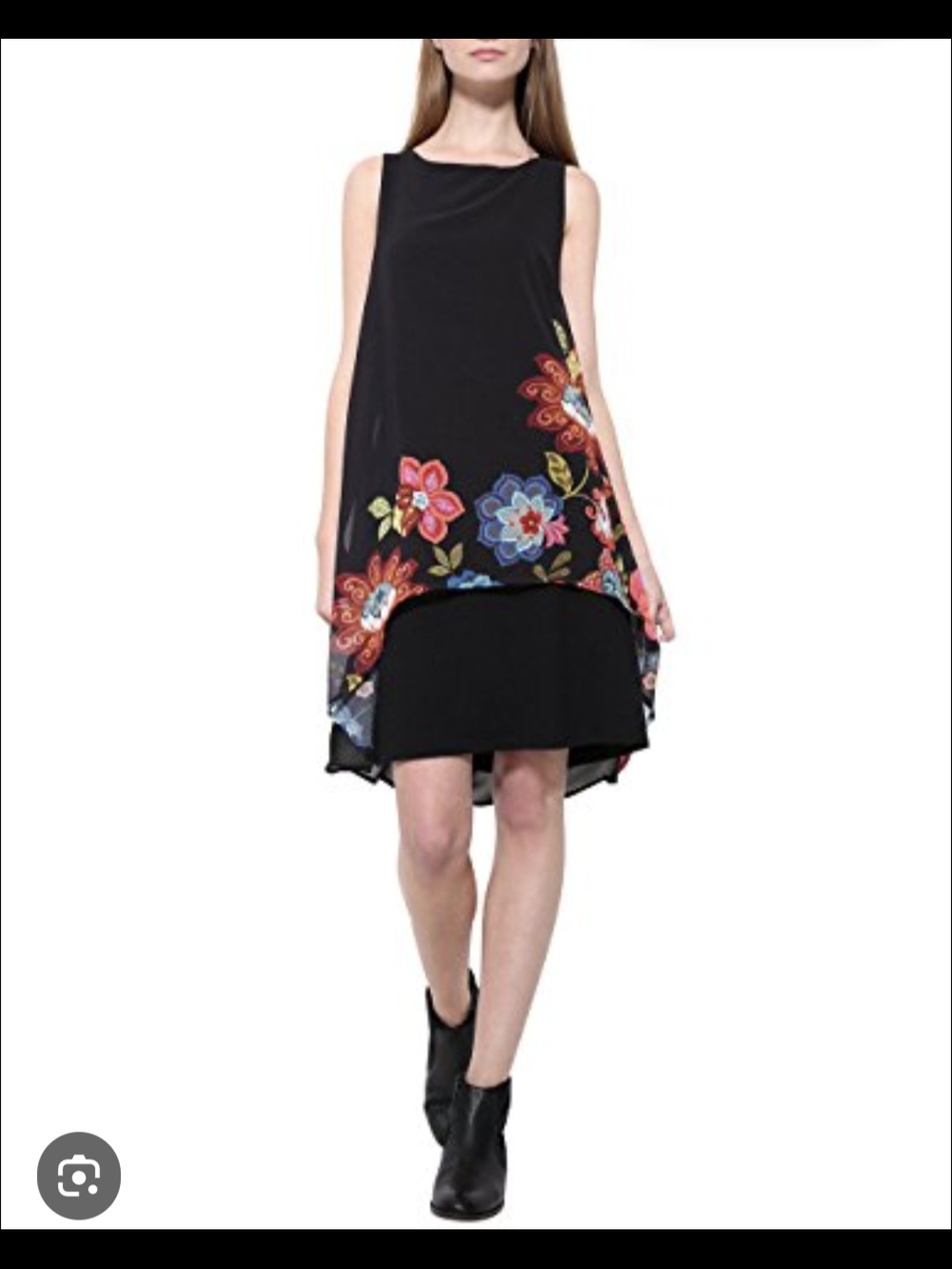 Desigual Black Asymmetrical Floral Hem Sleeveless Dress - Picture 4 of 11